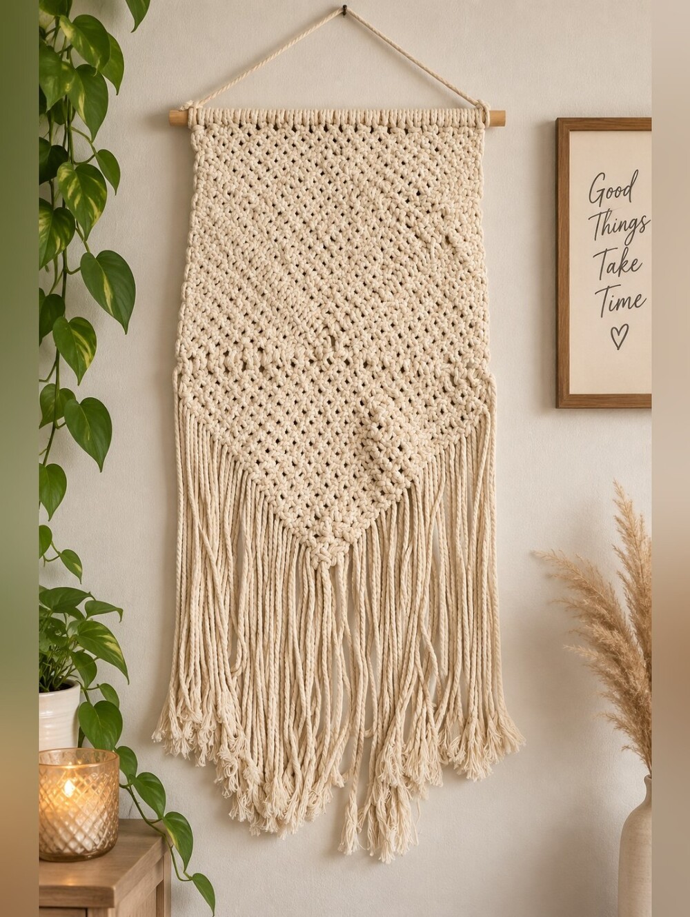Boho naturalistic Off white rope wall art #26